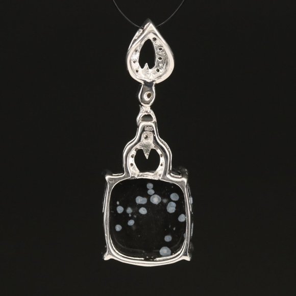 Sterling Snowflake Obsidian and White Topaz Pendant - Picture 3 of 4